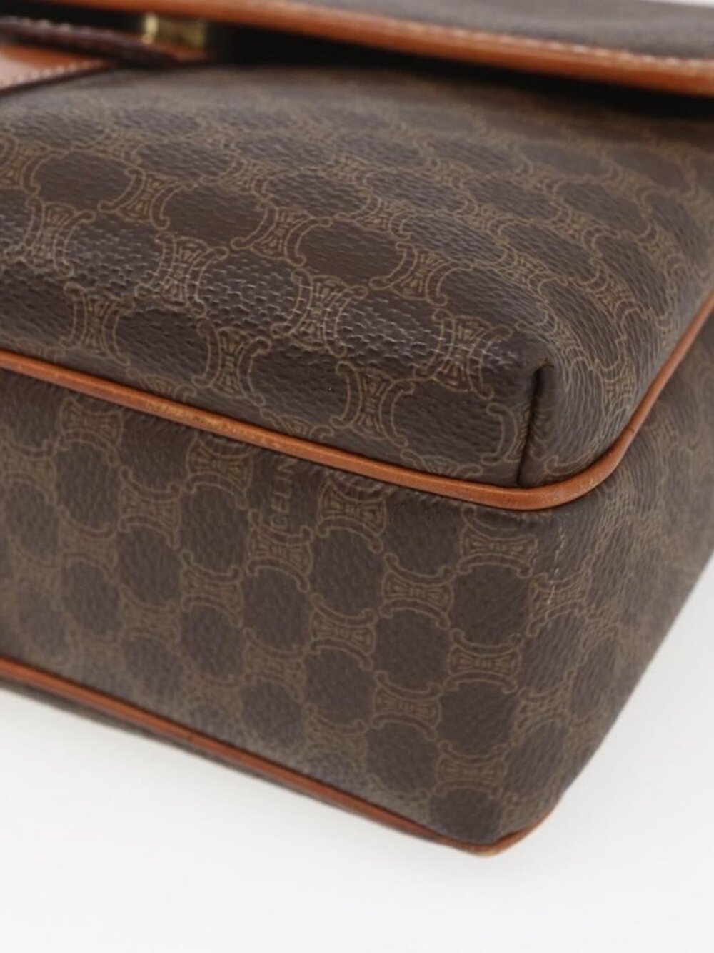 Authentic CELINE Macadam Canvas Shoulder Bag PVC Leather Brown Gold - Picture 3 of 16